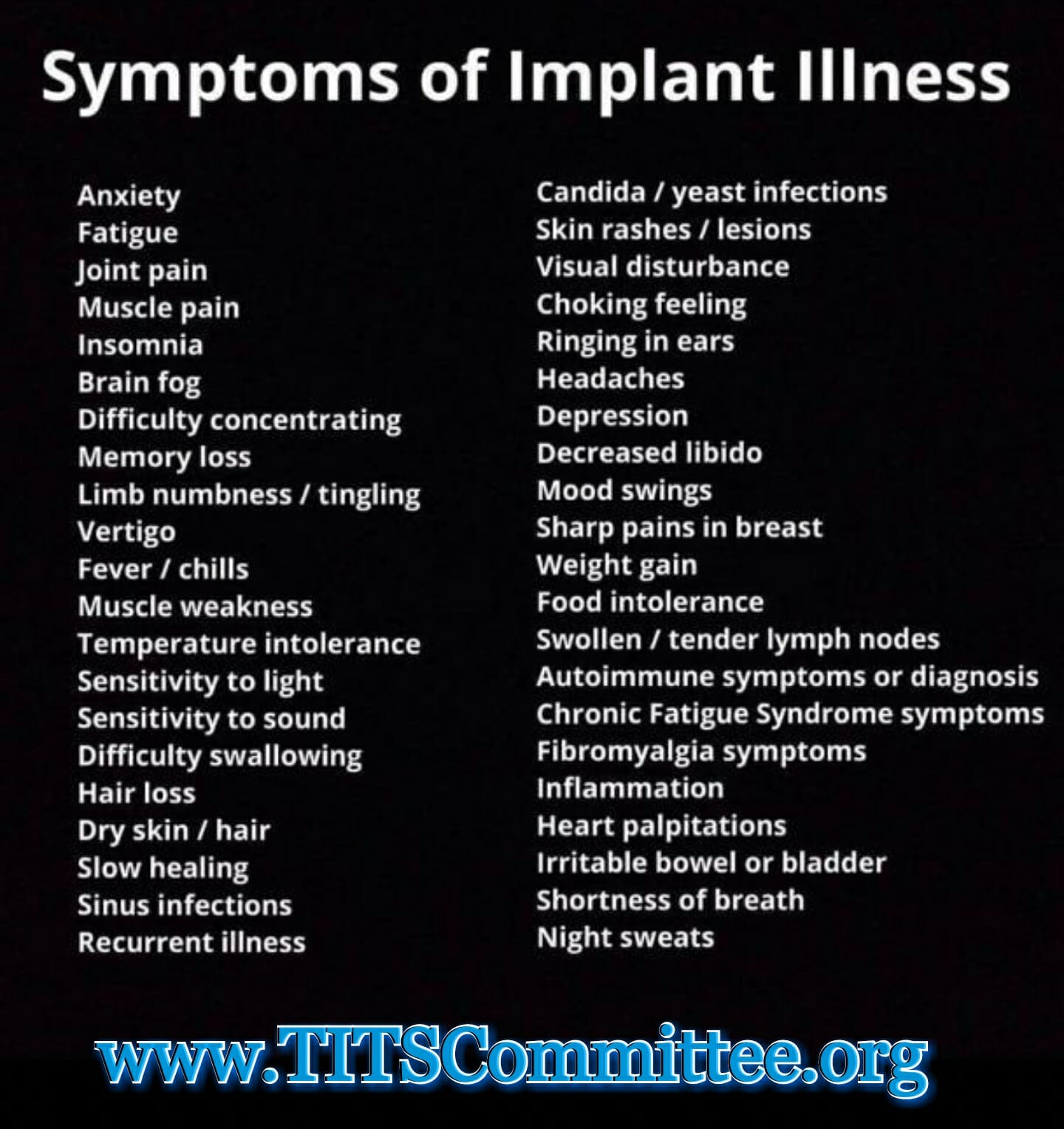 National Breast Implant Awareness Month Symptom List