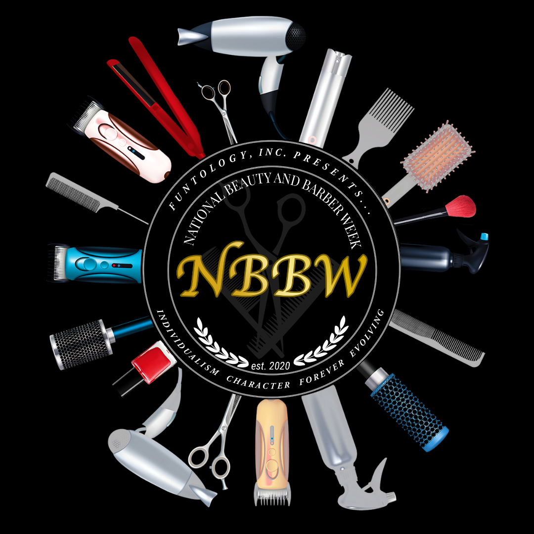 National Beauty and Barber Week Logo with Tools black bkgd2