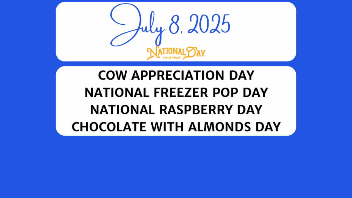 JULY 8, 2025 | COW APPRECIATION DAY | NATIONAL FREEZER POP DAY | NATIONAL RASPBERRY DAY | NATIONAL CHOCOLATE WITH ALMONDS DAY