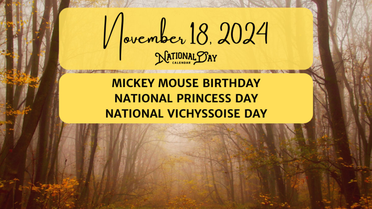 NOVEMBER 18, 2024 MICKEY MOUSE BIRTHDAY NATIONAL PRINCESS DAY NATIONAL VICHYSSOISE DAY
